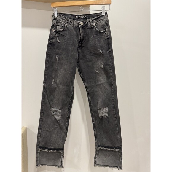 Philipp Plein Denim - Philipp Plein Jeans Womens 28 Straight Leg Grunge Skull Goth Distressed Italy